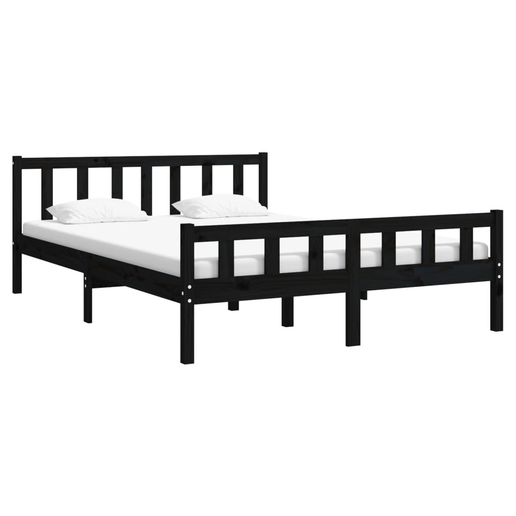 Black solid wood bed frame without mattress