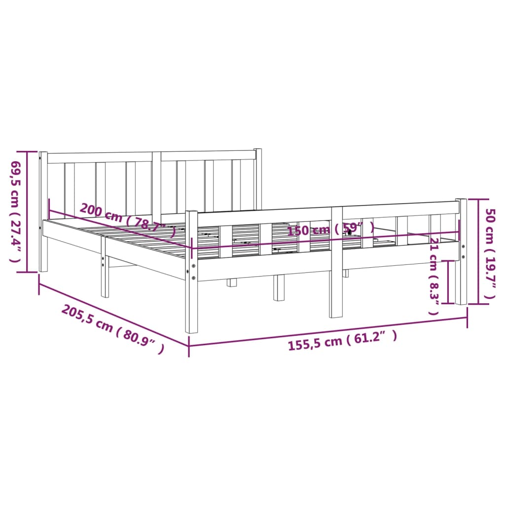 Black solid wood bed frame without mattress