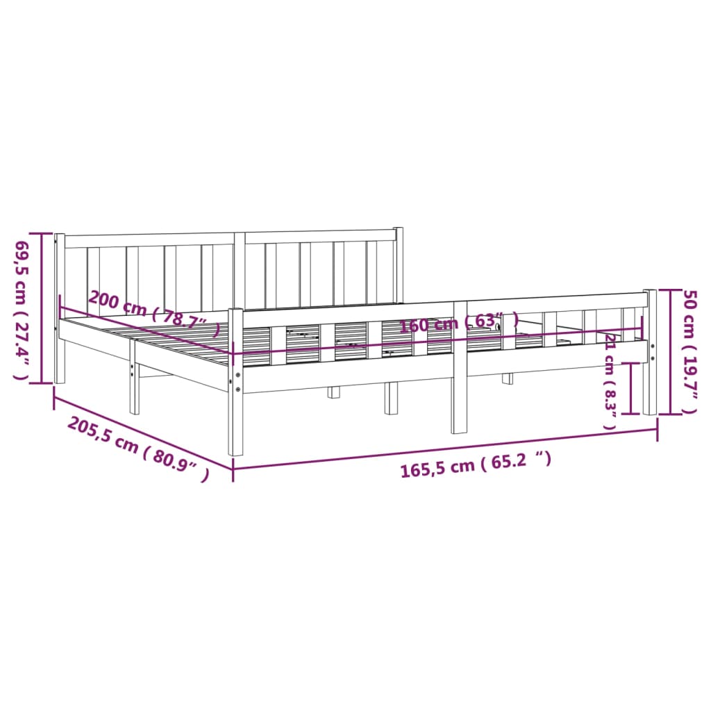 Bed frame without mattress white solid wood 160x200 cm