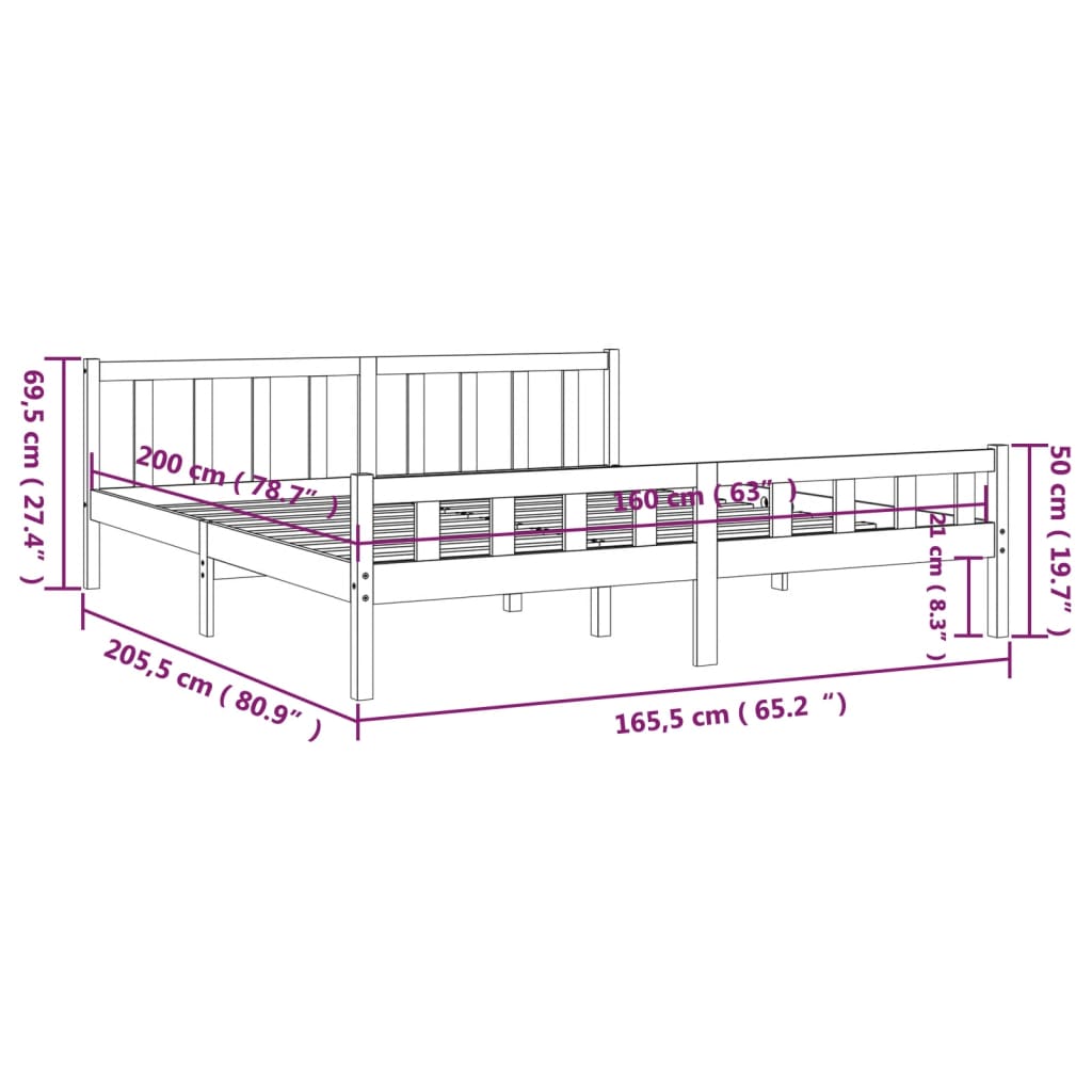 Bed frame without mattress black solid wood 160x200 cm