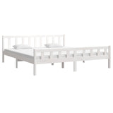 White solid wood bed frame without mattress