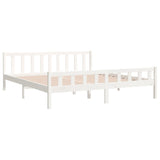 White solid wood bed frame without mattress