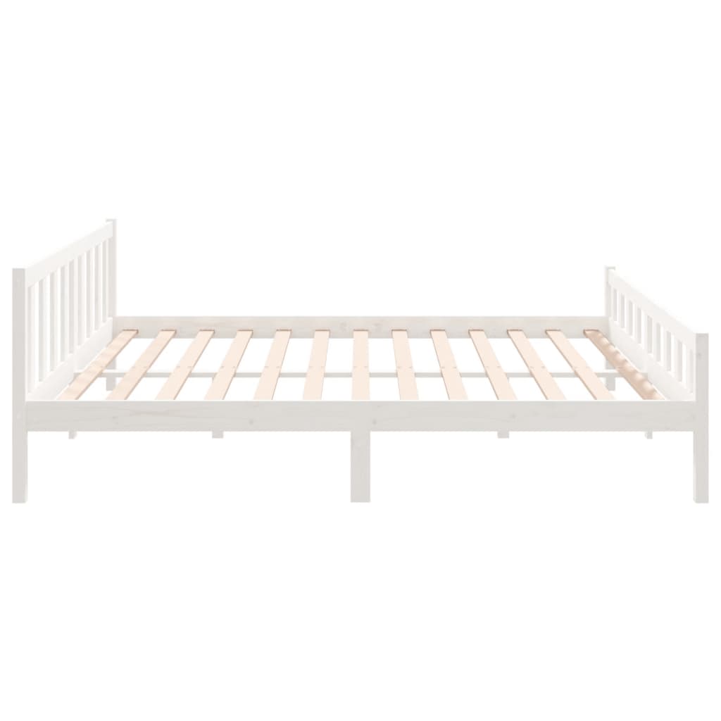 White solid wood bed frame without mattress