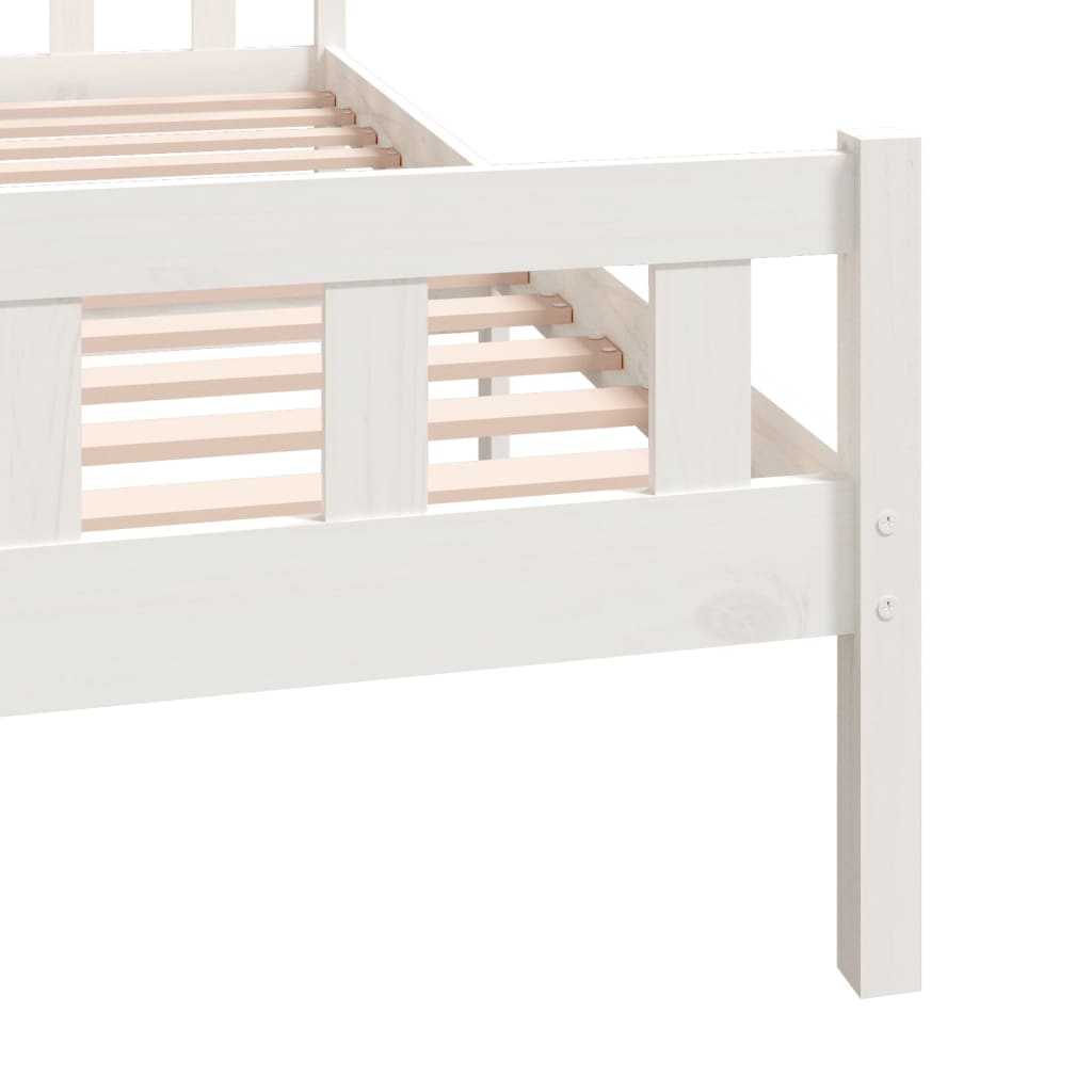 White solid wood bed frame without mattress