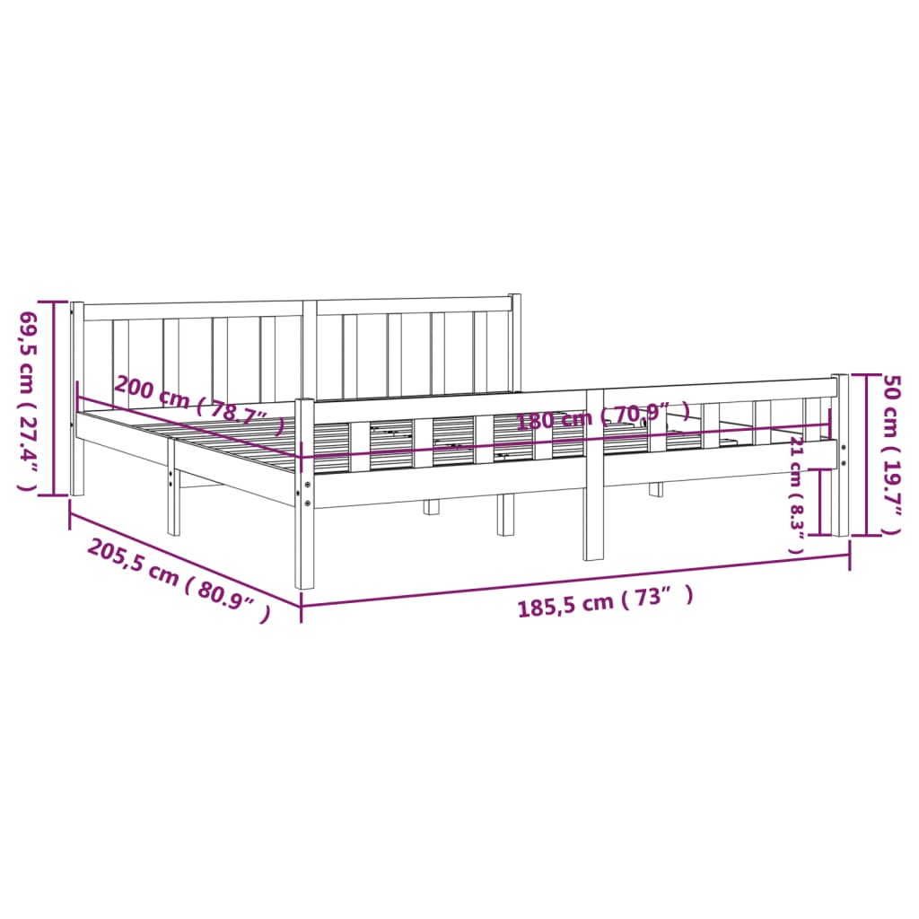 White solid wood bed frame without mattress