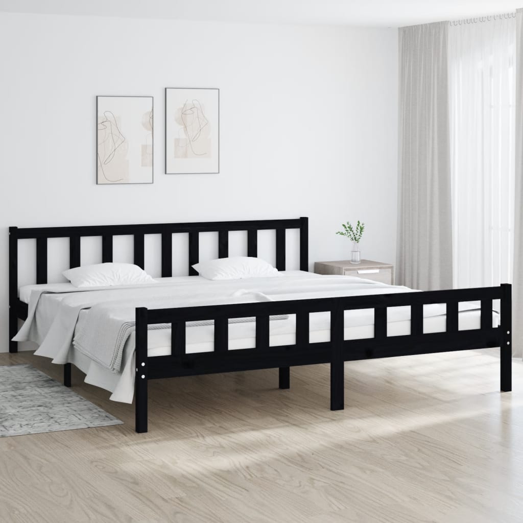 Bed frame without mattress black solid wood 200x200 cm