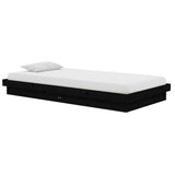 Cadre de lit sans matelas noir bois massif 100x200 cm