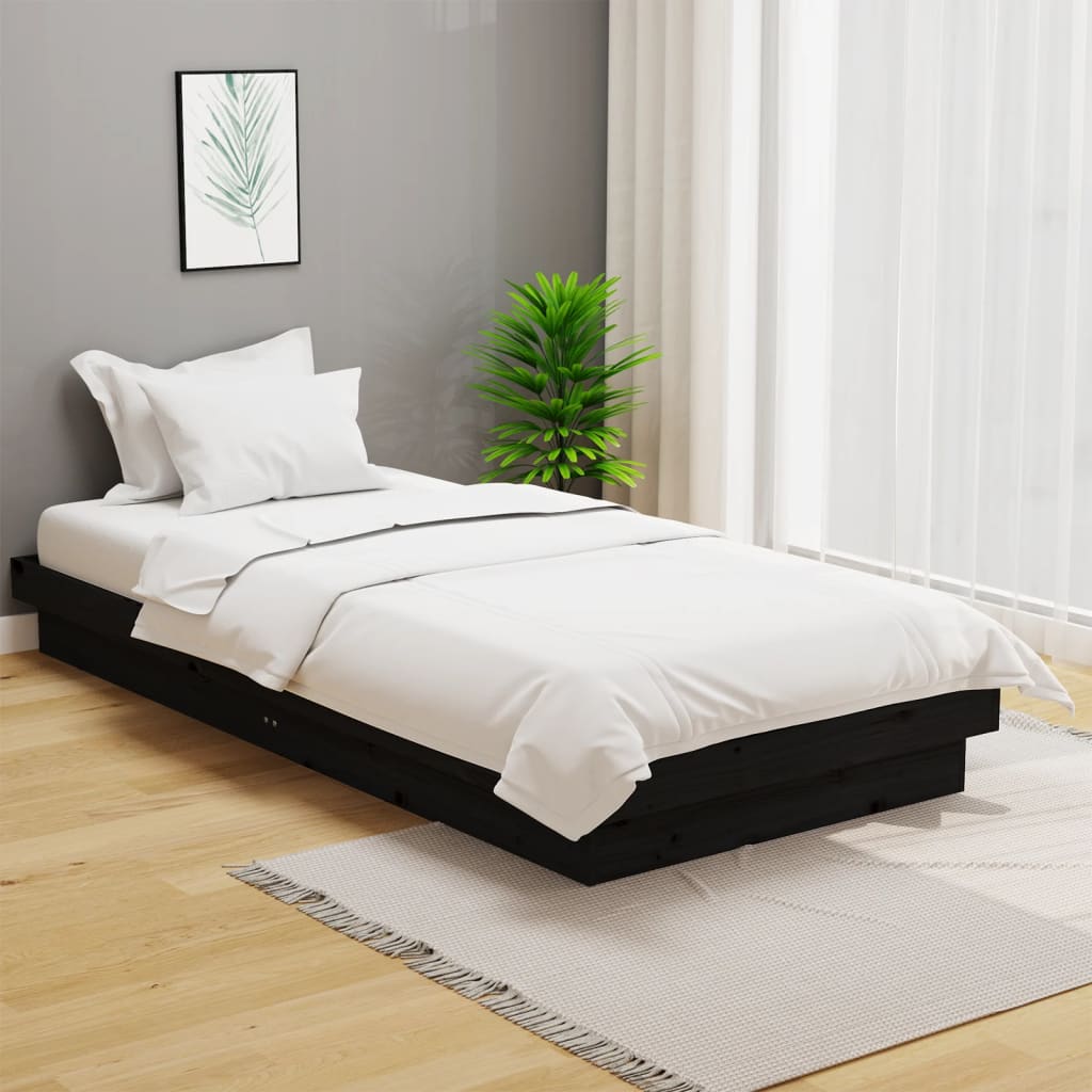 Cadre de lit sans matelas noir bois massif 100x200 cm