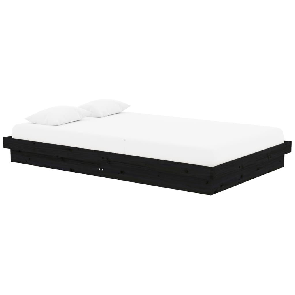 Cadre de lit sans matelas noir bois massif 120x200 cm