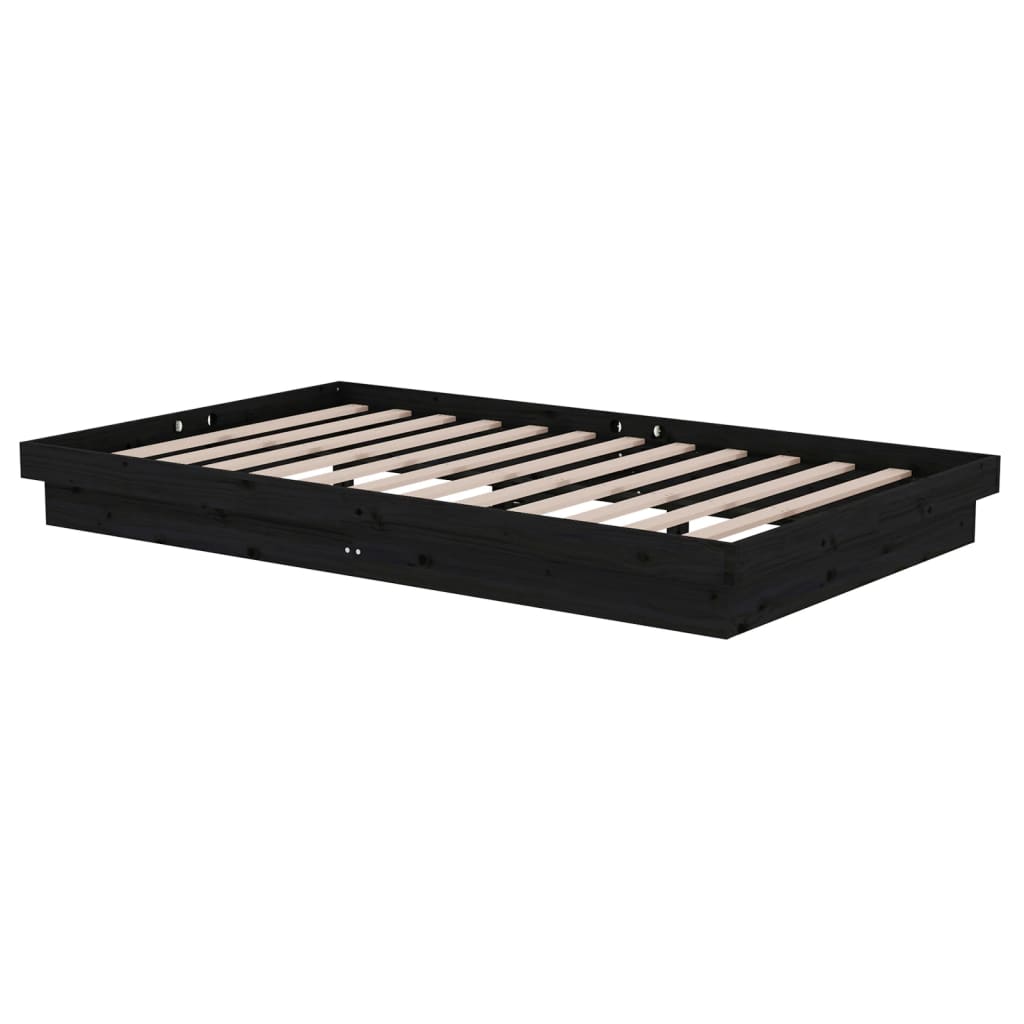 Cadre de lit sans matelas noir bois massif 120x200 cm