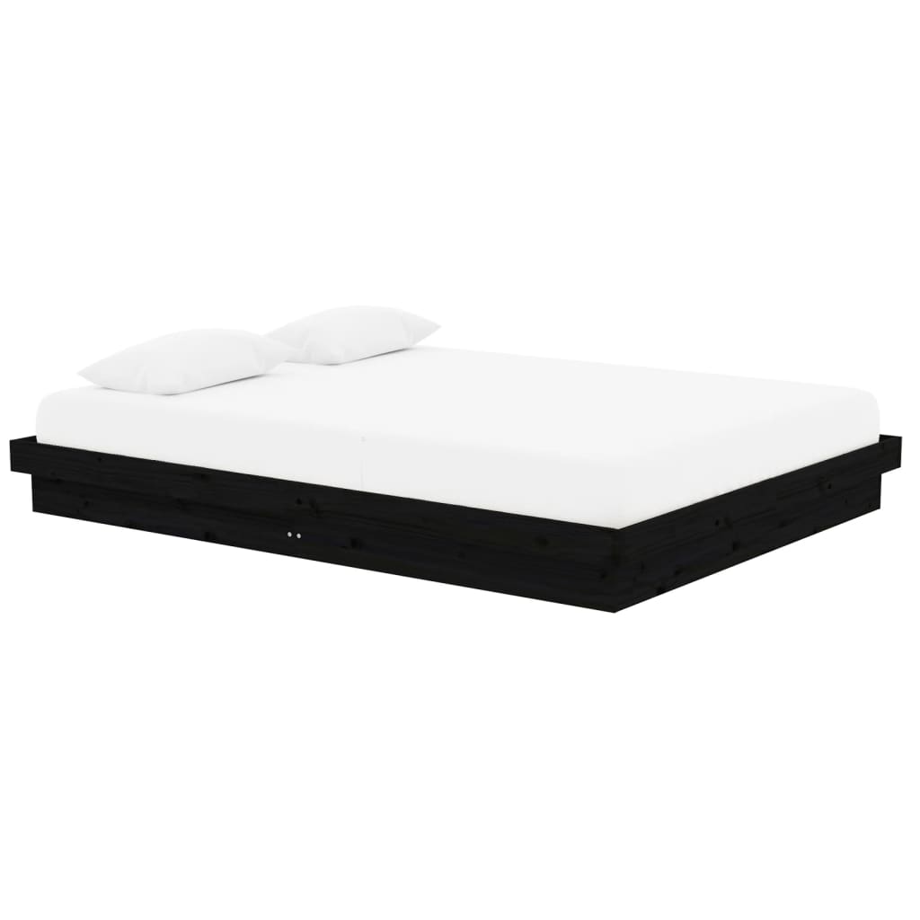 Cadre de lit sans matelas noir bois massif