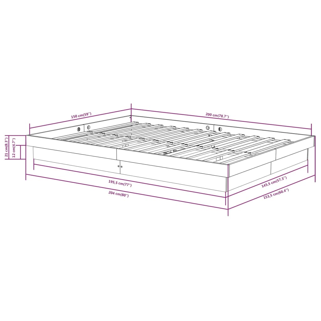 Cadre de lit sans matelas noir bois massif