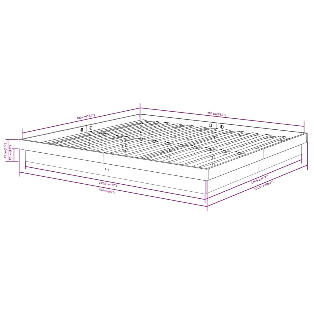 Cadre de lit sans matelas blanc bois massif 200x200 cm