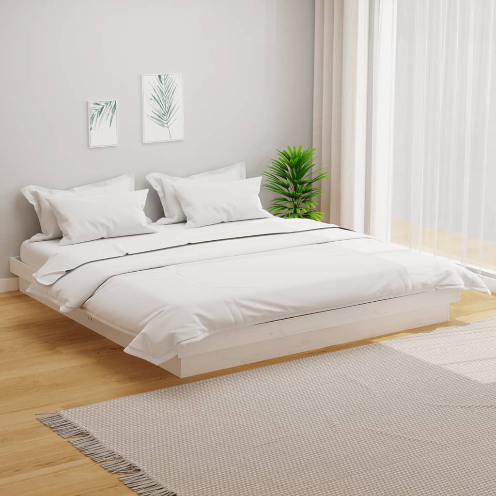 Cadre de lit sans matelas blanc bois massif 200x200 cm