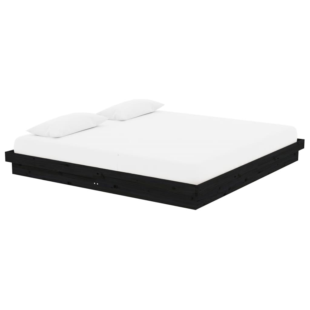 Cadre de lit sans matelas noir bois massif 200x200 cm