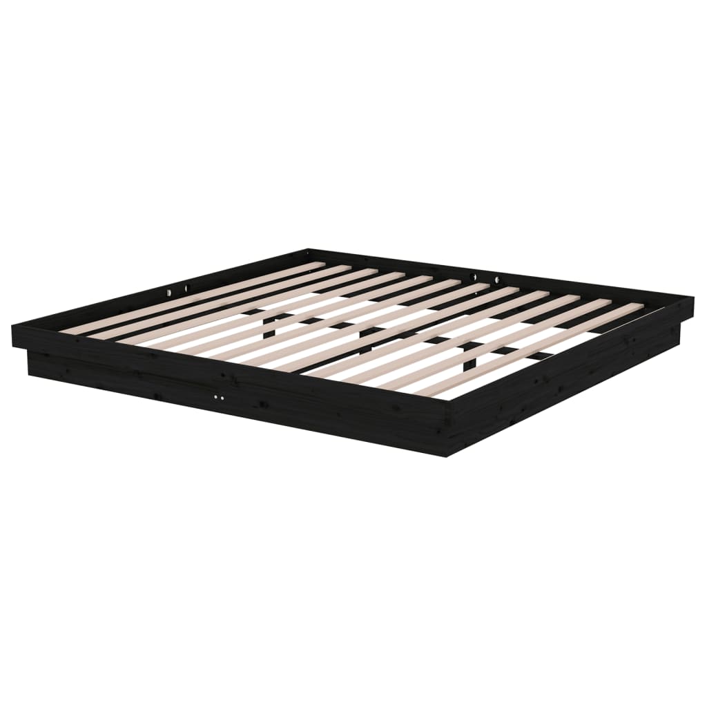 Cadre de lit sans matelas noir bois massif 200x200 cm