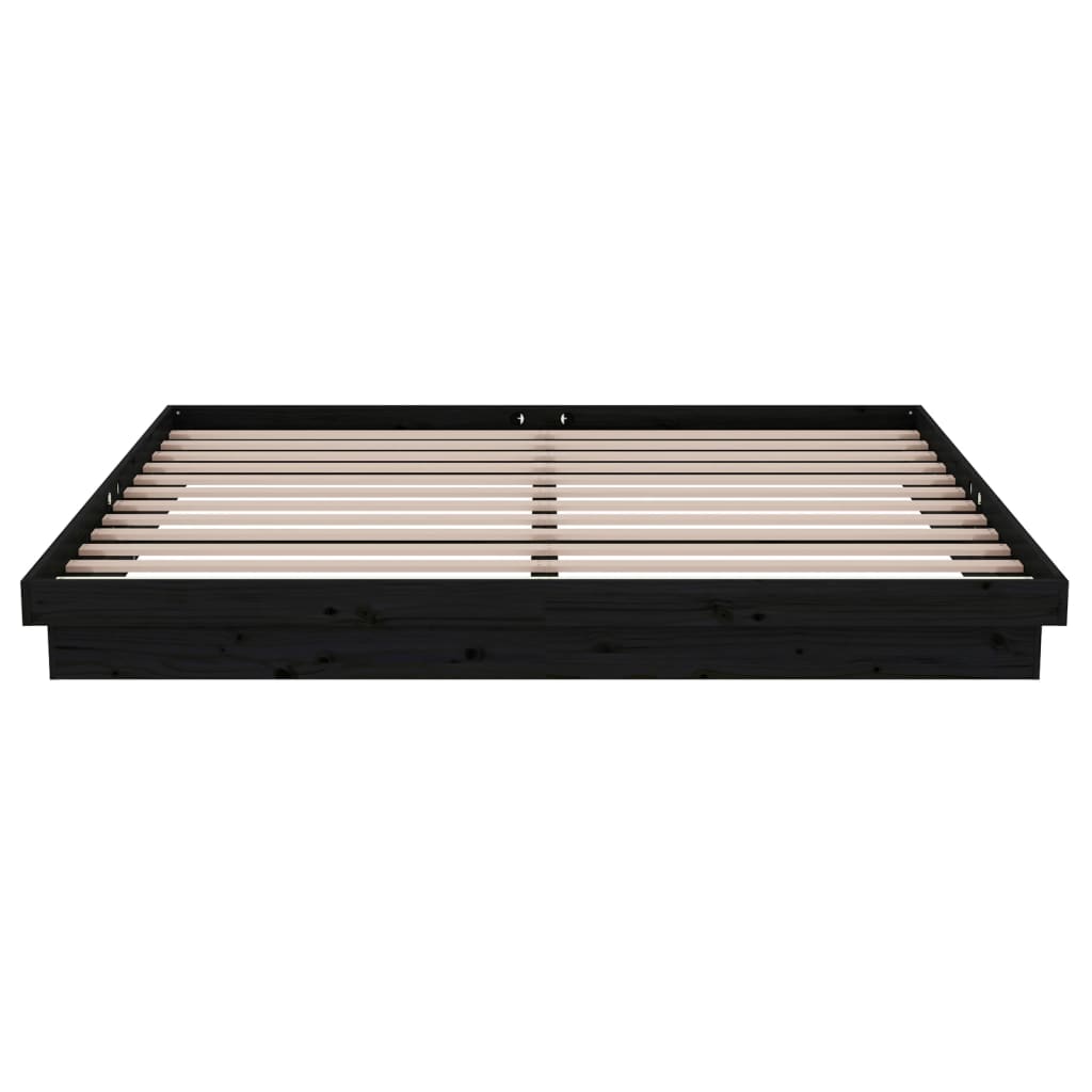 Cadre de lit sans matelas noir bois massif 200x200 cm