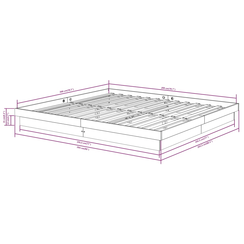 Cadre de lit sans matelas noir bois massif 200x200 cm