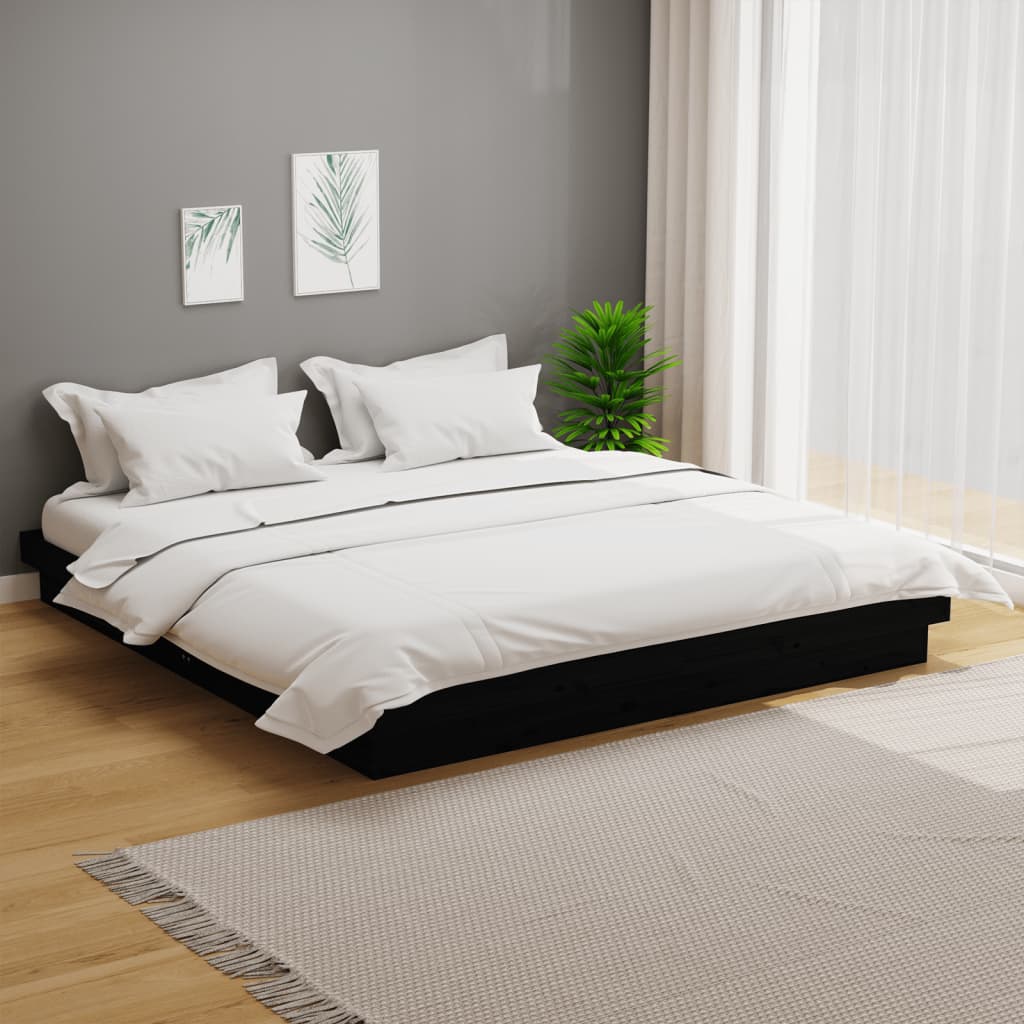 Cadre de lit sans matelas noir bois massif 200x200 cm