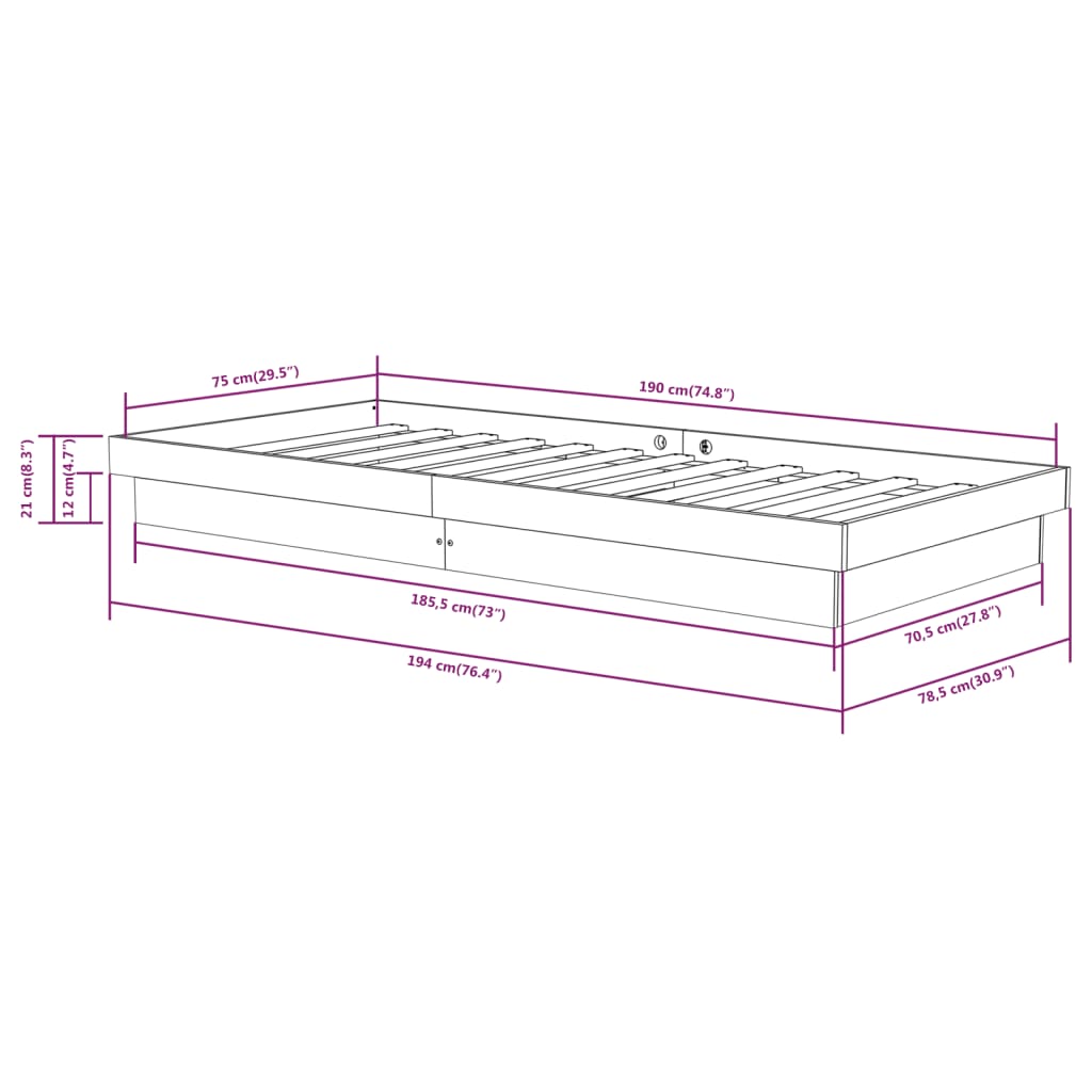 Cadre de lit sans matelas blanc bois massif