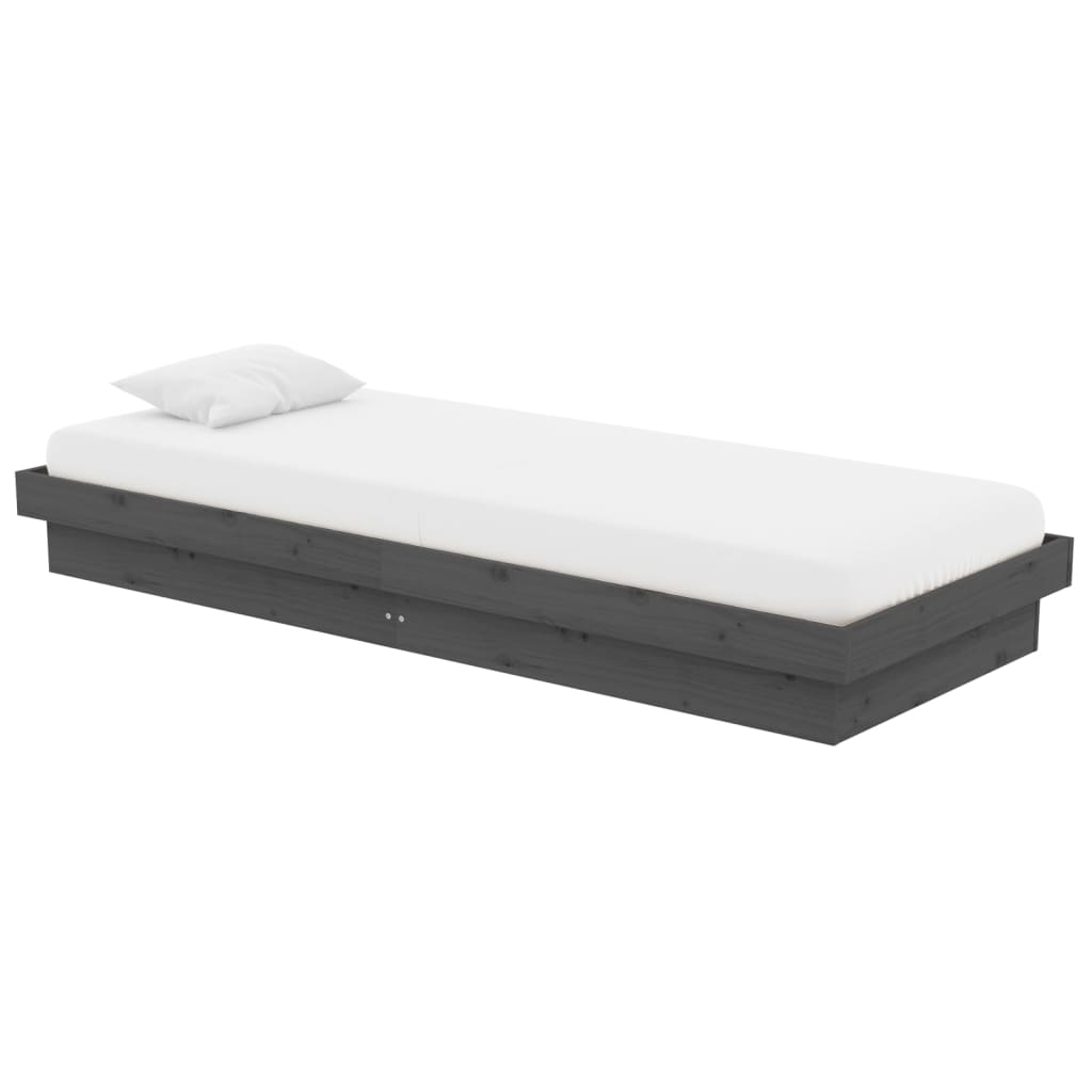 Cadre de lit sans matelas gris bois massif