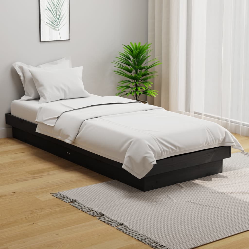 Cadre de lit sans matelas gris bois massif