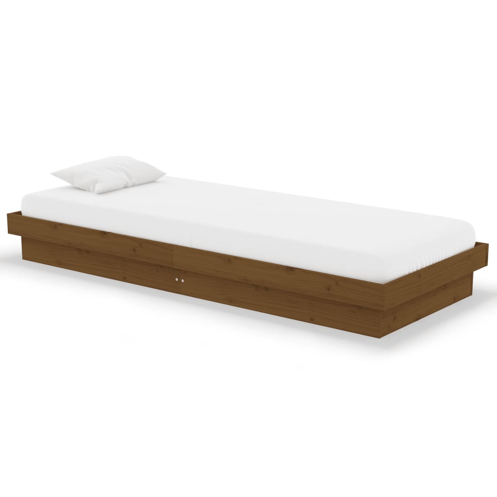 Cadre de lit sans matelas marron miel bois massif