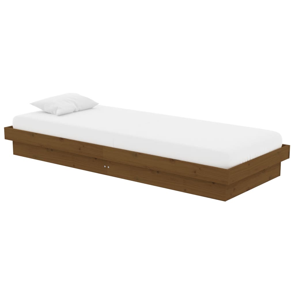 Cadre de lit sans matelas marron miel bois massif