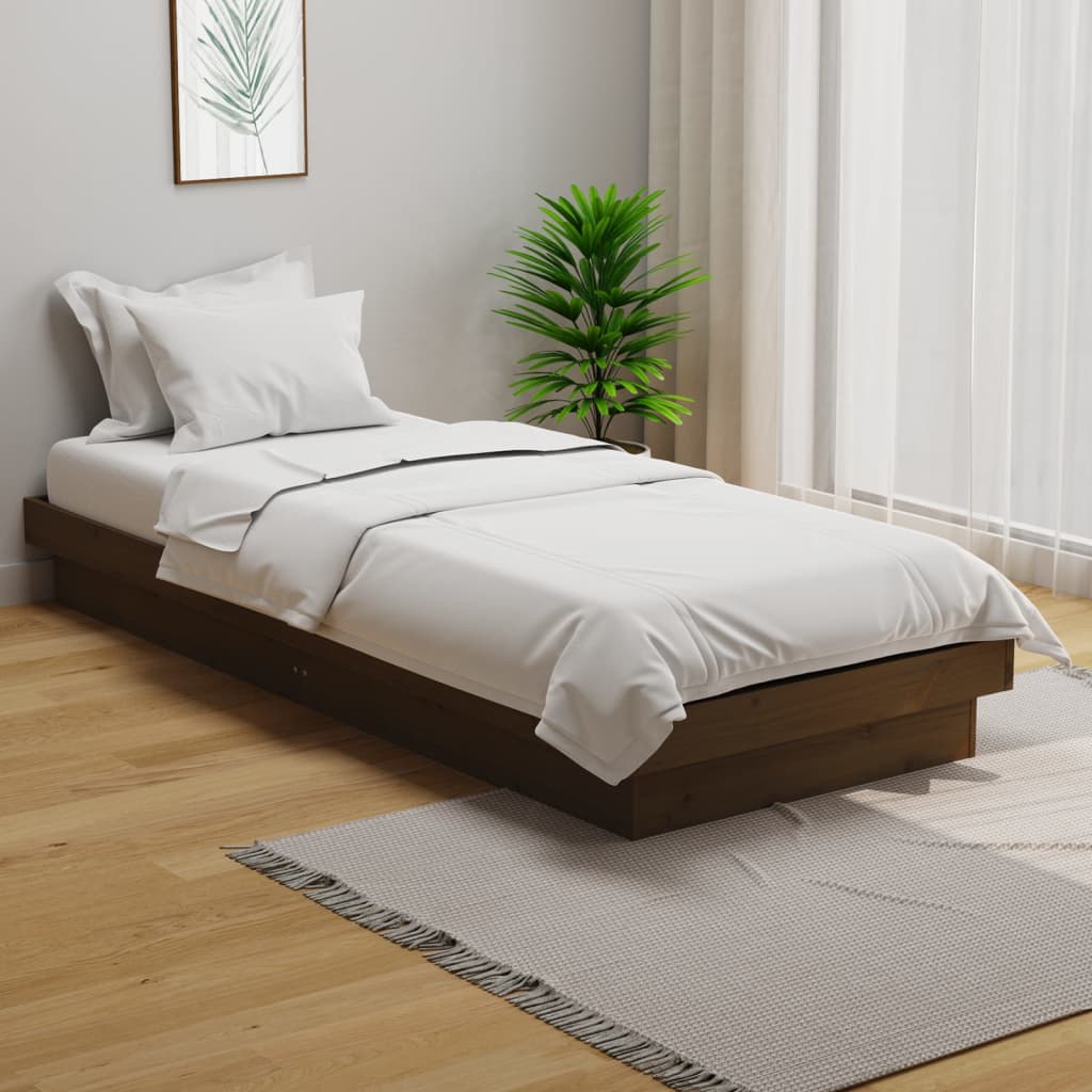 Cadre de lit sans matelas marron miel bois massif