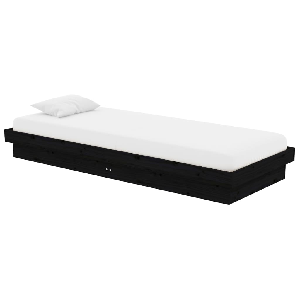 Cadre de lit sans matelas noir bois massif