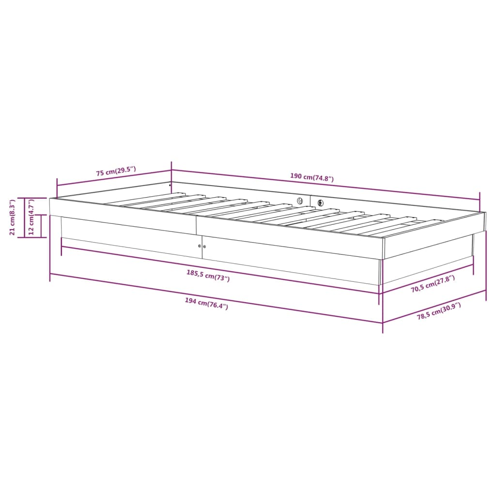 Cadre de lit sans matelas noir bois massif