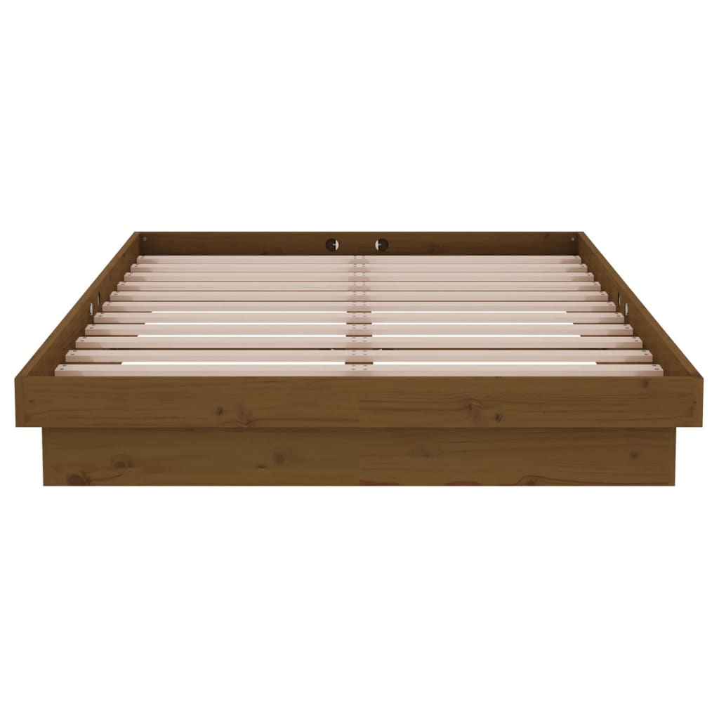 Cadre de lit sans matelas marron miel bois massif