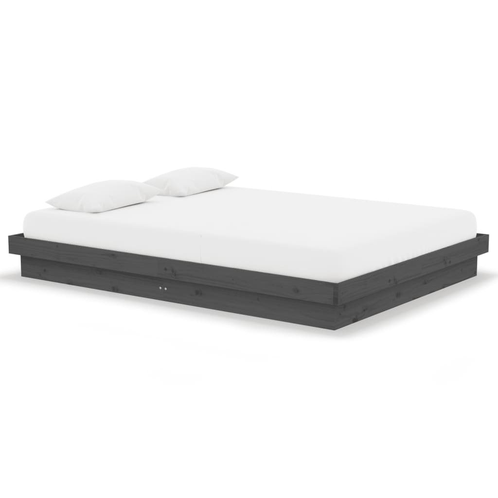 Cadre de lit sans matelas gris bois massif