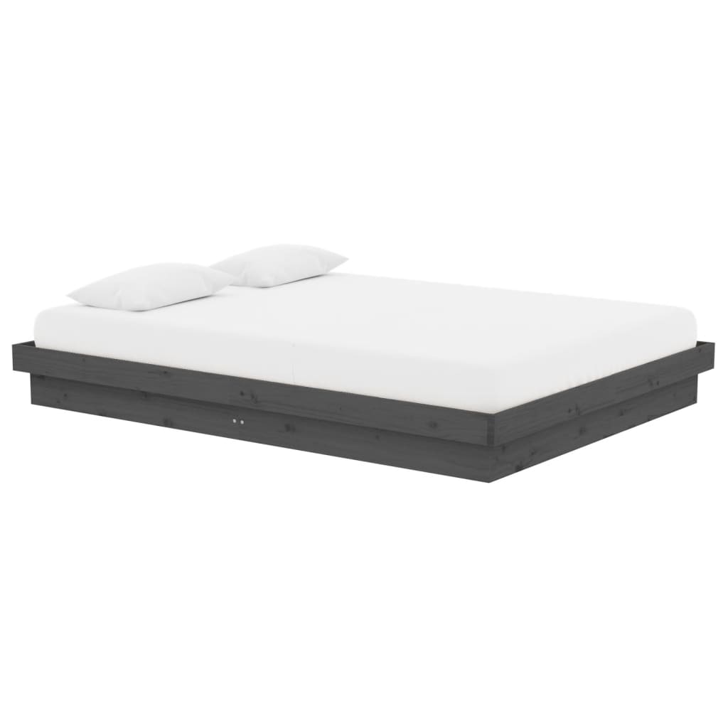 Cadre de lit sans matelas gris bois massif