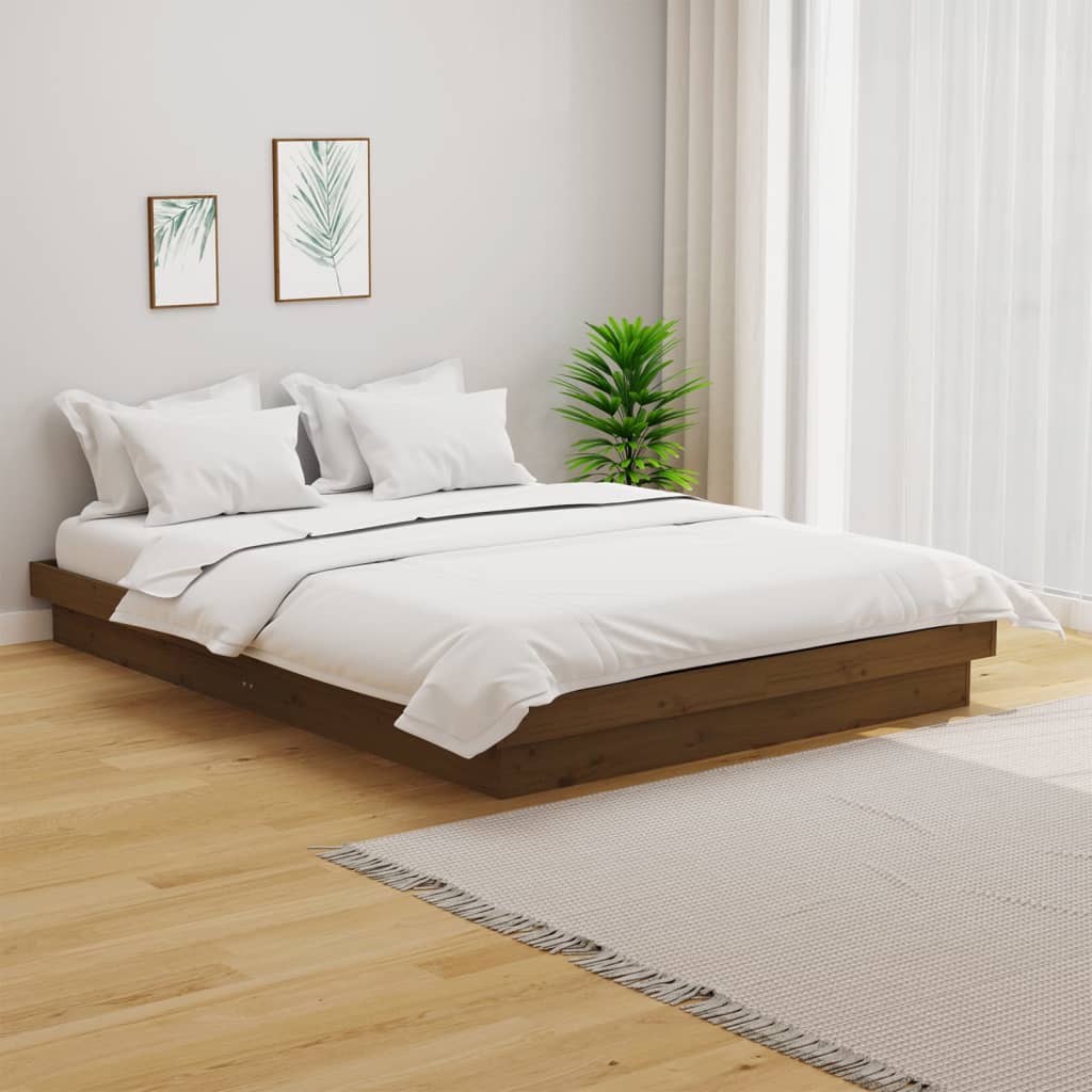 Cadre de lit sans matelas marron miel bois massif