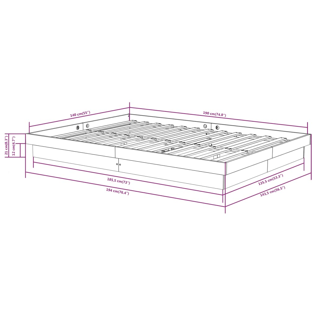 Cadre de lit sans matelas blanc bois massif 140x190 cm