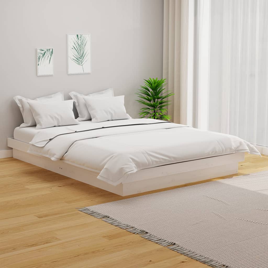 Cadre de lit sans matelas blanc bois massif 140x190 cm