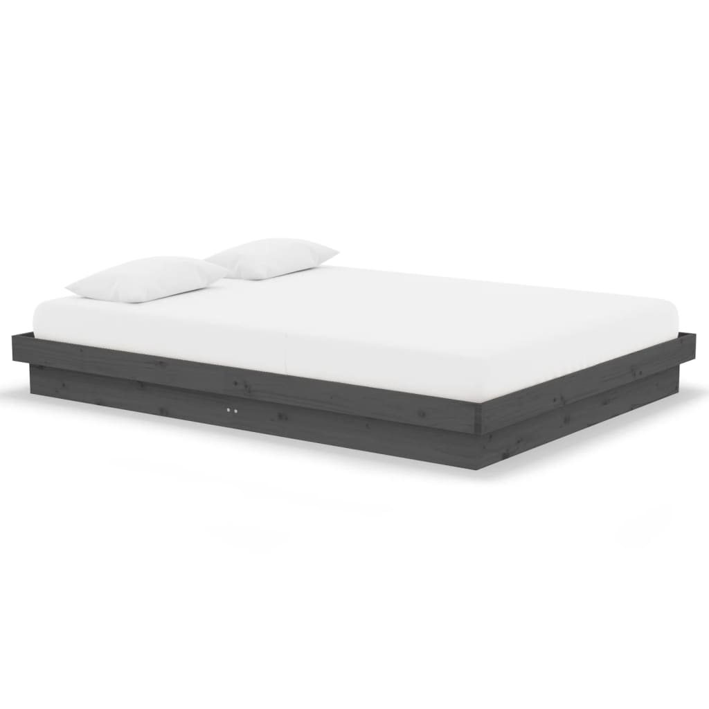 Cadre de lit sans matelas gris bois massif 140x190 cm