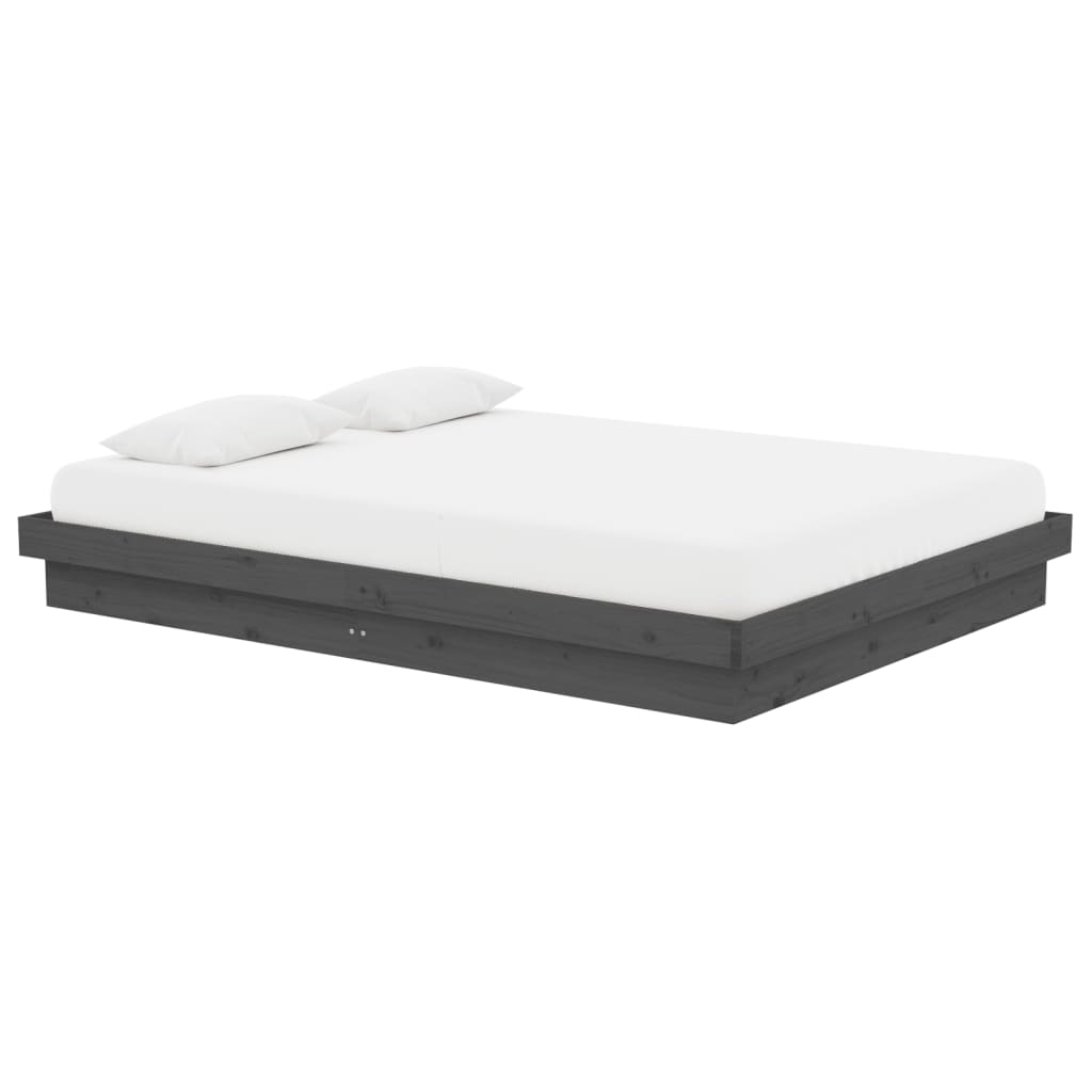 Cadre de lit sans matelas gris bois massif 140x190 cm