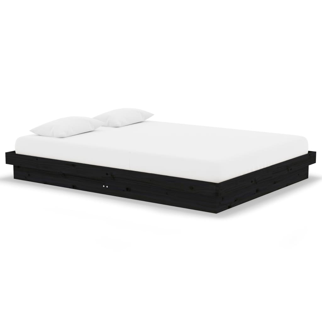 Cadre de lit sans matelas noir bois massif 140x190 cm