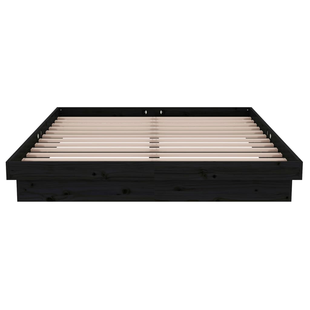 Cadre de lit sans matelas noir bois massif 140x190 cm