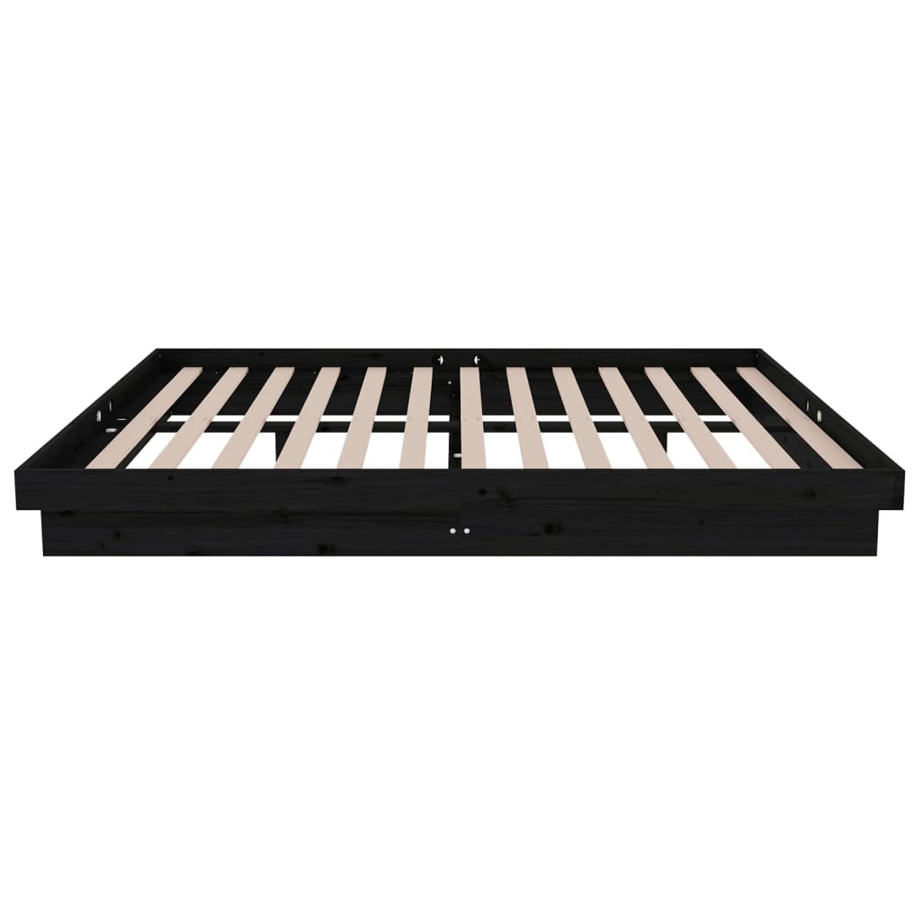 Cadre de lit sans matelas noir bois massif 140x190 cm