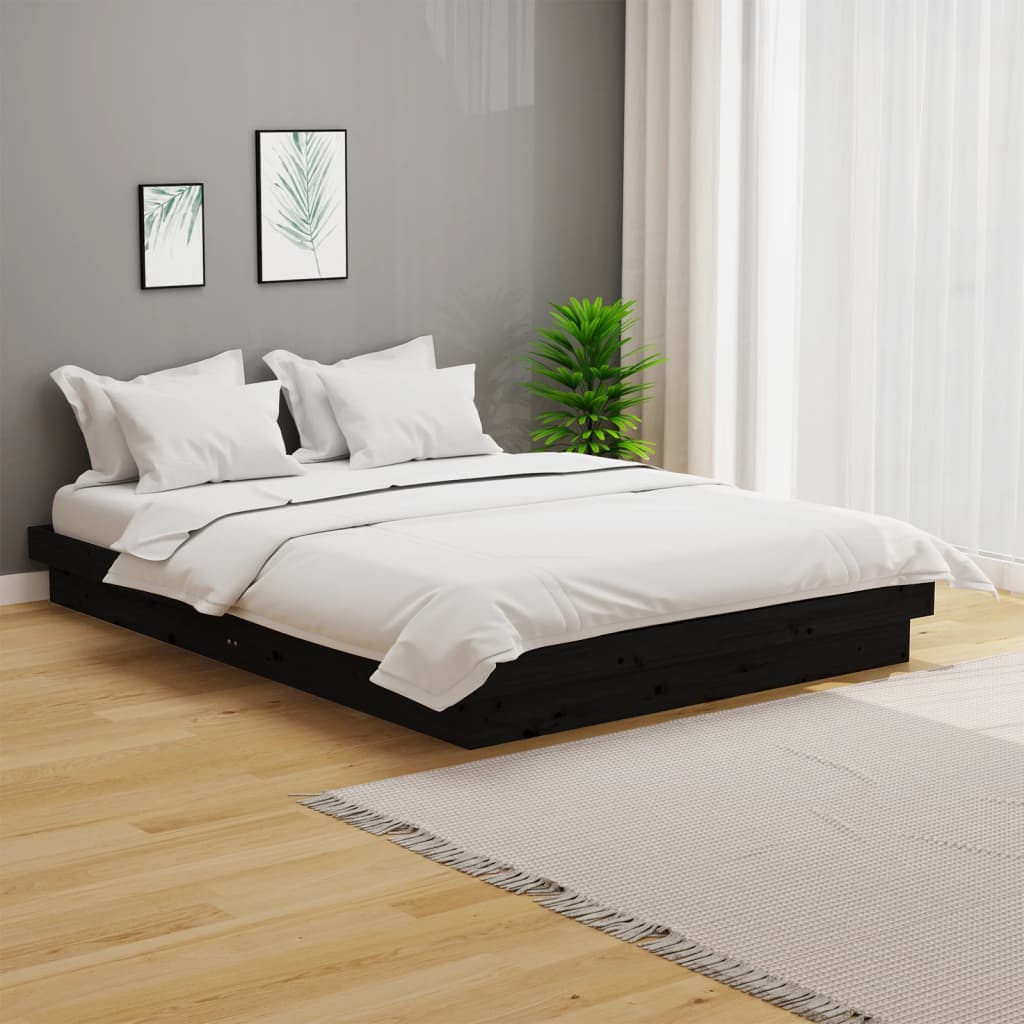 Cadre de lit sans matelas noir bois massif 140x190 cm