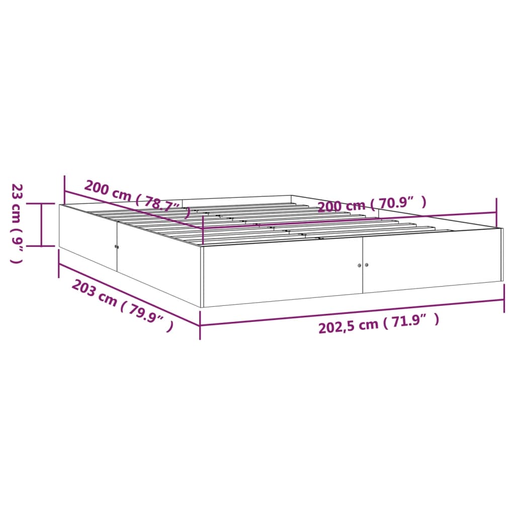 Cadre de lit sans matelas bois massif 200x200 cm