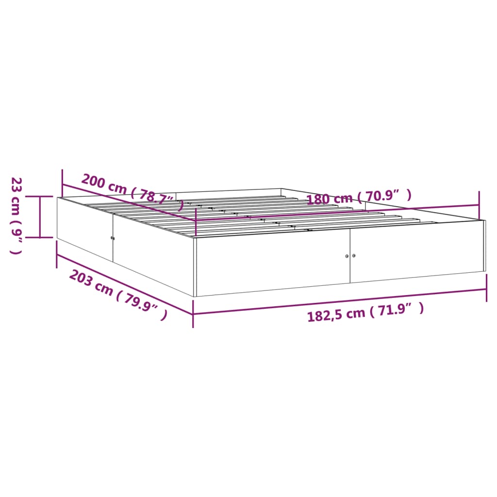 Cadre de lit sans matelas bois massif 180x200 cm