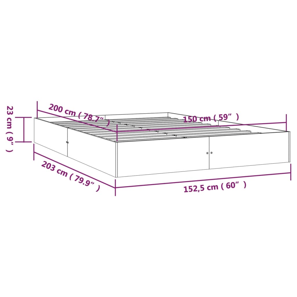 Cadre de lit sans matelas bois massif 150x200 cm