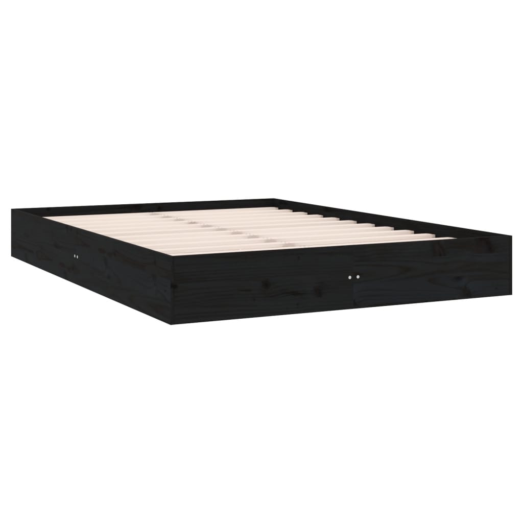 Cadre de lit sans matelas noir bois massif 150x200 cm