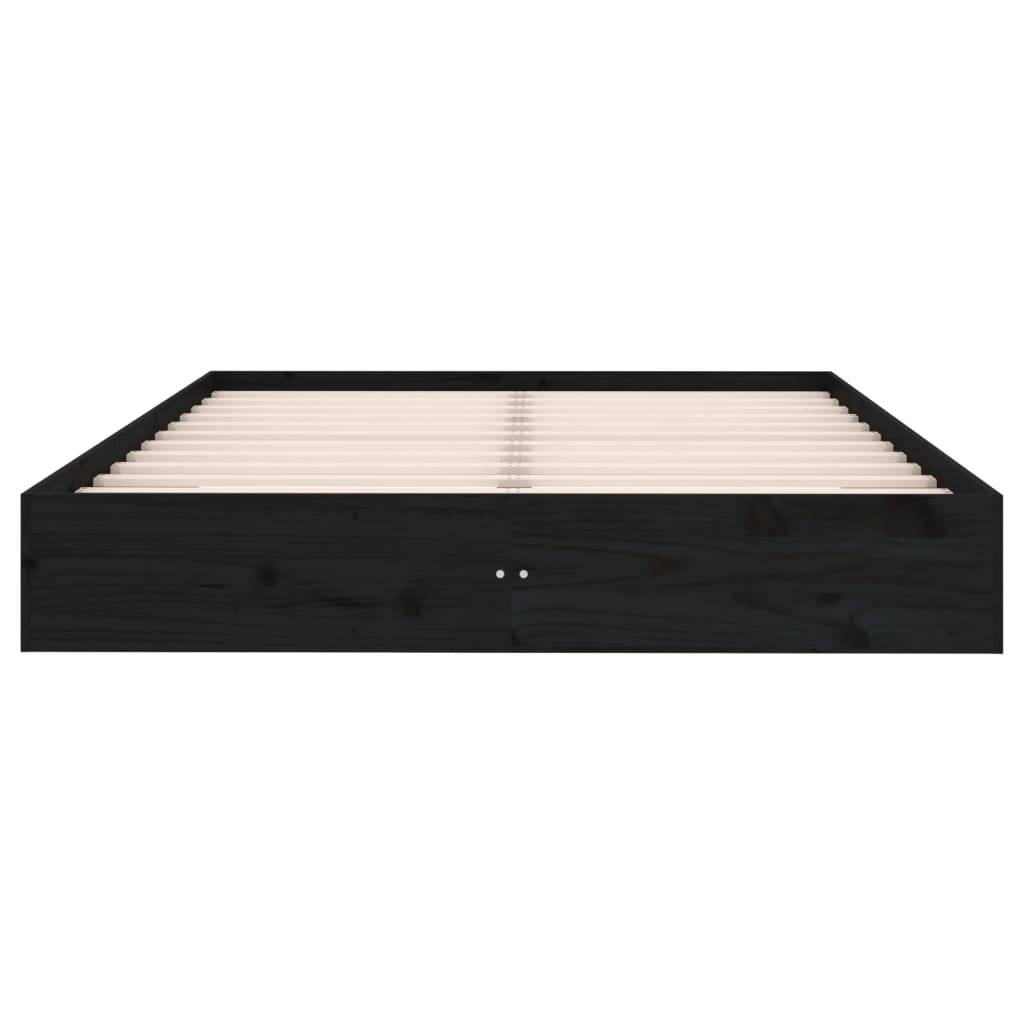 Cadre de lit sans matelas noir bois massif 150x200 cm