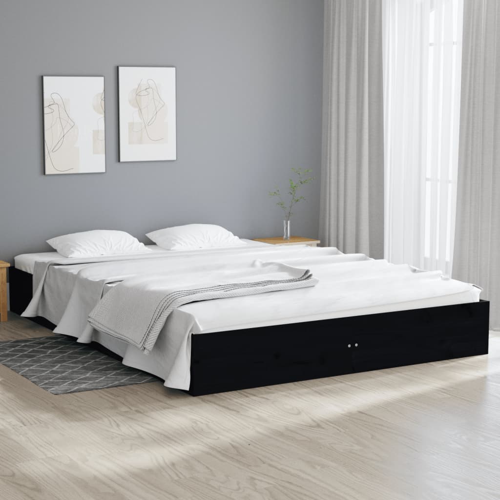 Cadre de lit sans matelas noir bois massif 150x200 cm