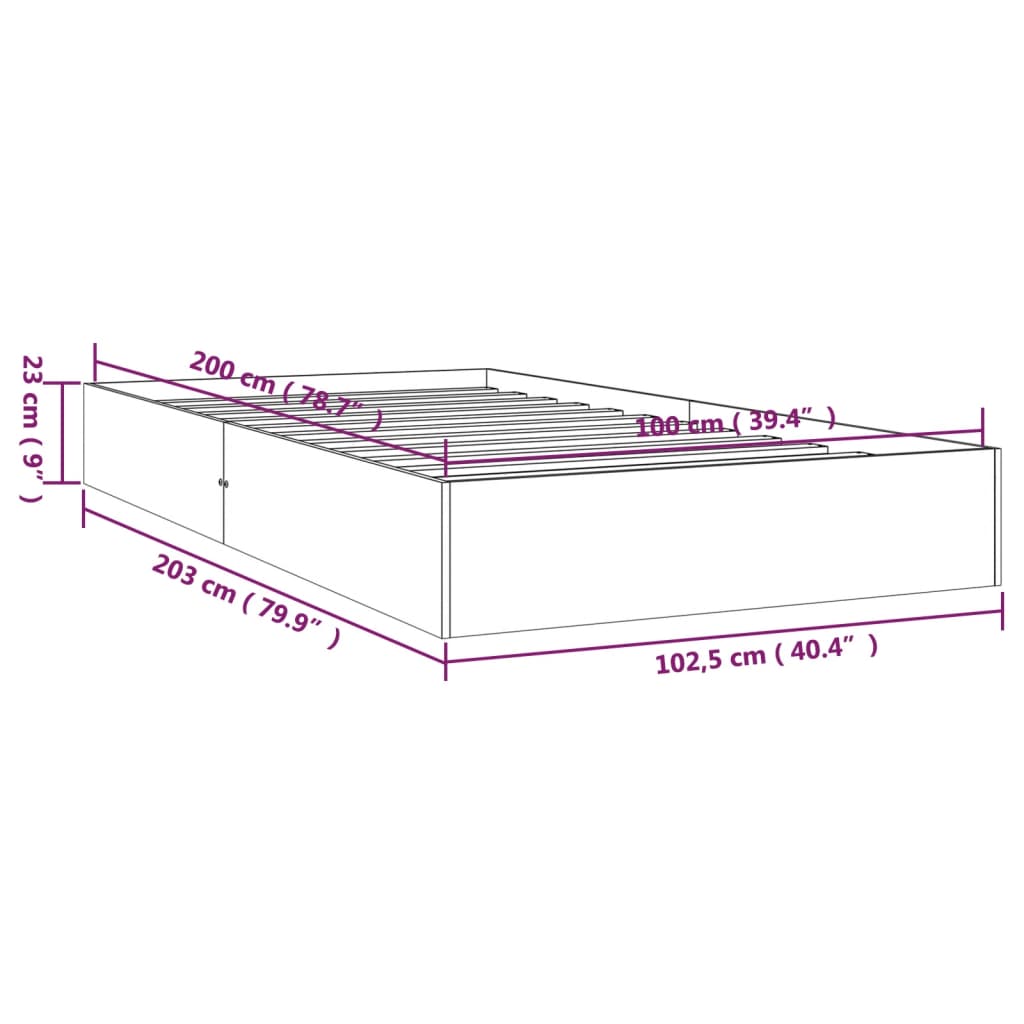 Cadre de lit sans matelas bois massif 100x200 cm